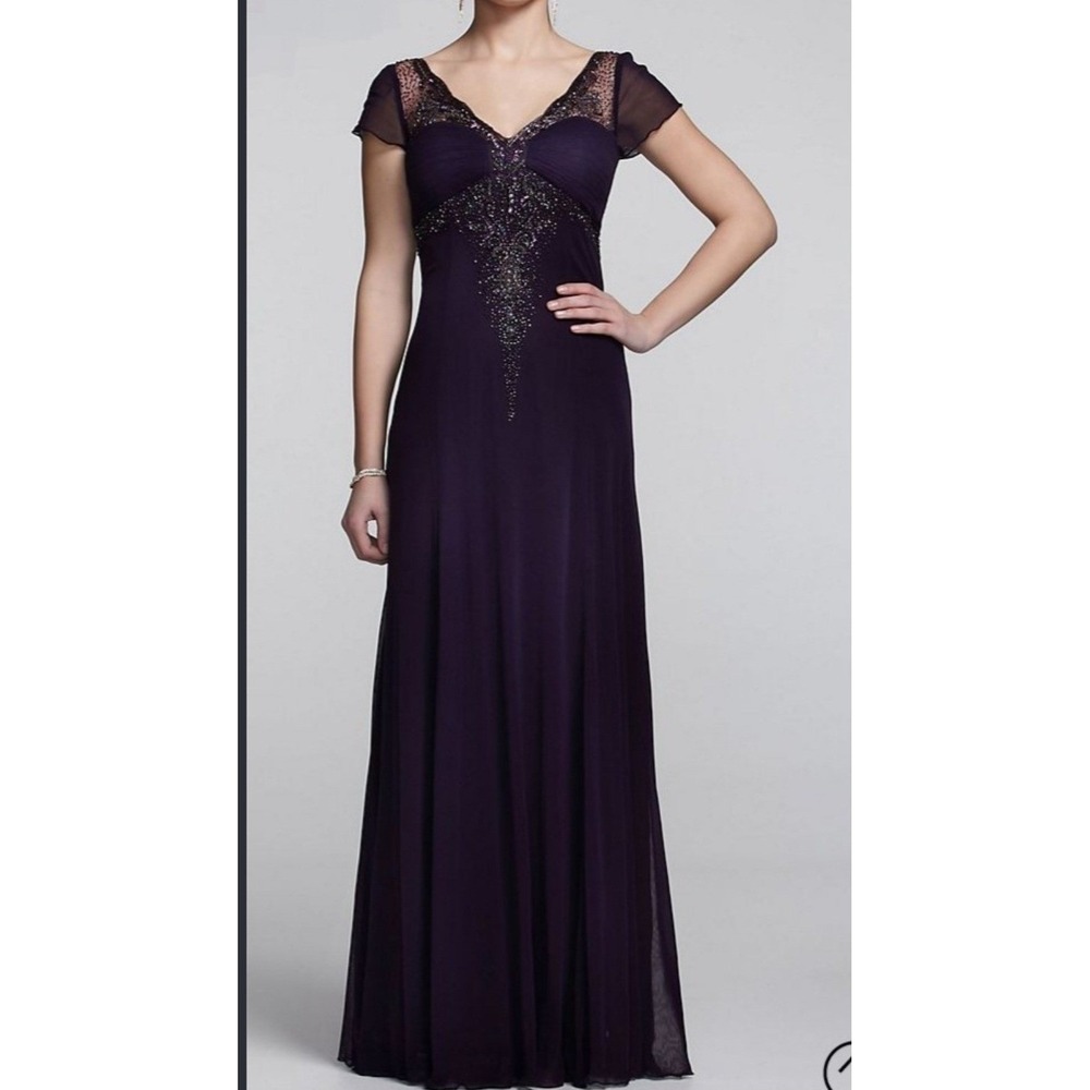Dave & Johnny Womens 13/14 Gown Purple Beaded Sheer Back Formal Dress